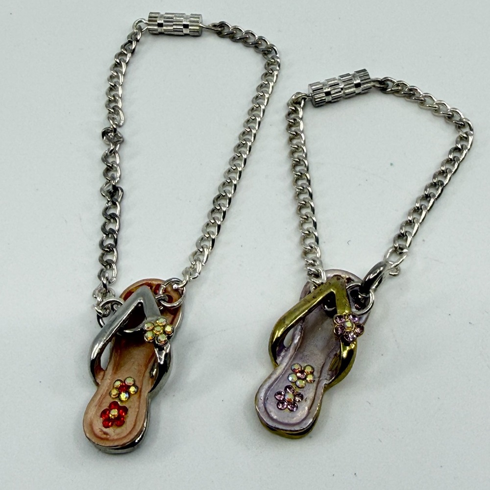 2pc Summer Flip Flop Anklet Set Rhinestone Beach Jewelry Boho Festival Gift Set
